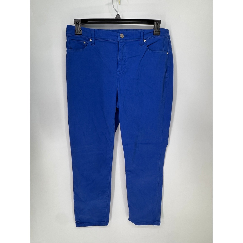 Chico's So Slimming Girlfriend Crop Women 1.5 Blue EUC Stretch Tapered Pants
